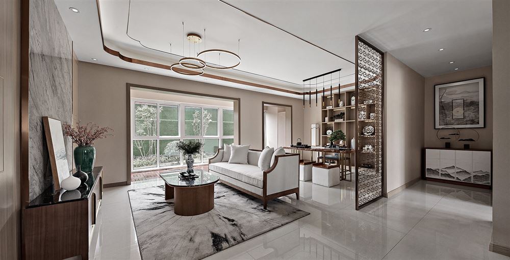 佛山市龍光·天瀛新中式風格三居室裝修案例
