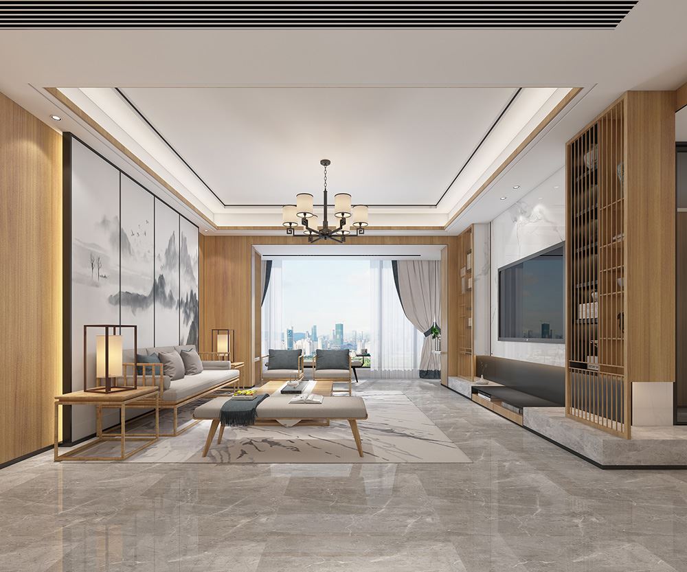 佛山市海倫堡·美的·玖悅府新中式風格三居室裝修案例