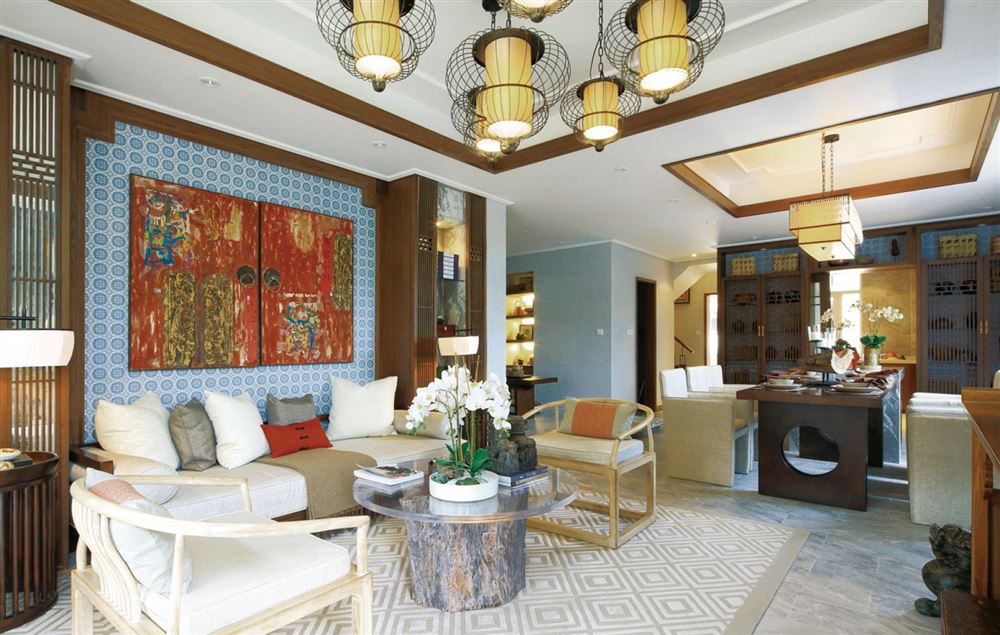 佛山市旭輝江山新中式風(fēng)格三居室裝修案例