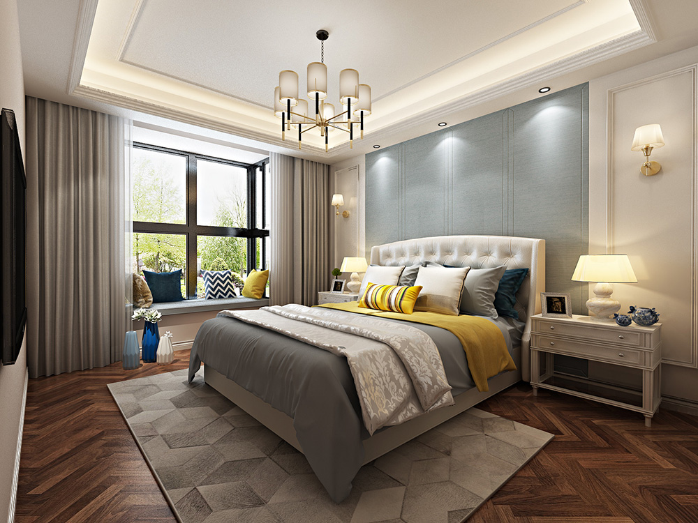 美式輕奢風格室內裝修設計效果圖-恒大濱江左岸四居133平米-室內臥室裝修設計 美式輕奢風格室內裝修設計效果圖-恒大濱江左岸四居133平米-室內臥室裝修設計