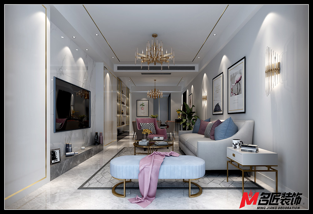 輕奢風格室內裝修效果圖-洋洪小區三居120平米-客廳 輕奢風格室內裝修效果圖-洋洪小區三居120平米-客廳