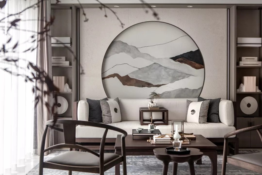 新中式風格家裝設計室內裝修效果圖-客廳背景墻 新中式風格家裝設計室內裝修效果圖-客廳背景墻