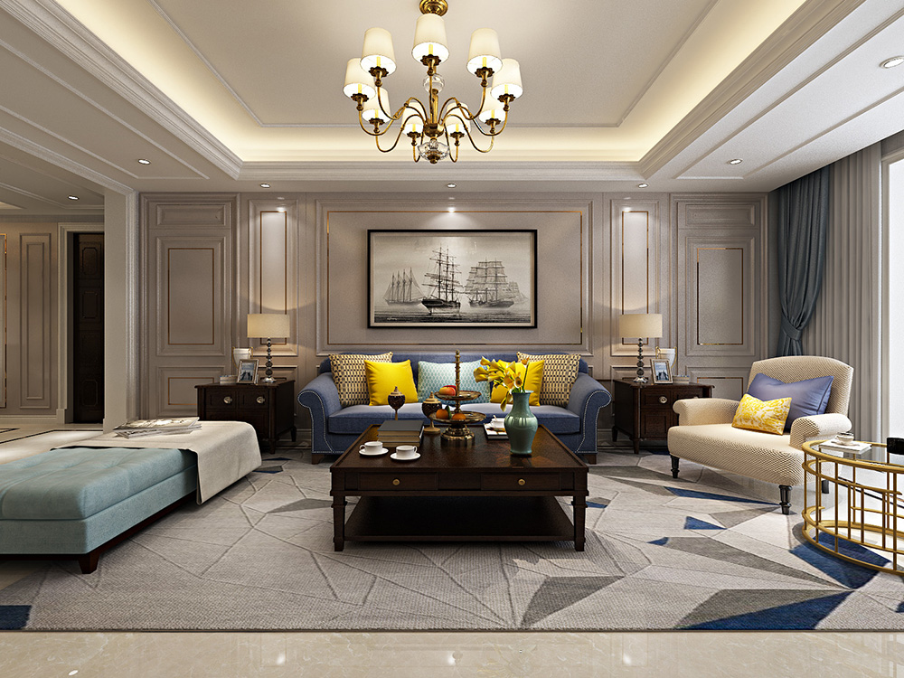 美式輕奢風格室內裝修設計效果圖-恒大濱江左岸四居133平米-室內客廳裝修設計 美式輕奢風格室內裝修設計效果圖-恒大濱江左岸四居133平米-室內客廳裝修設計