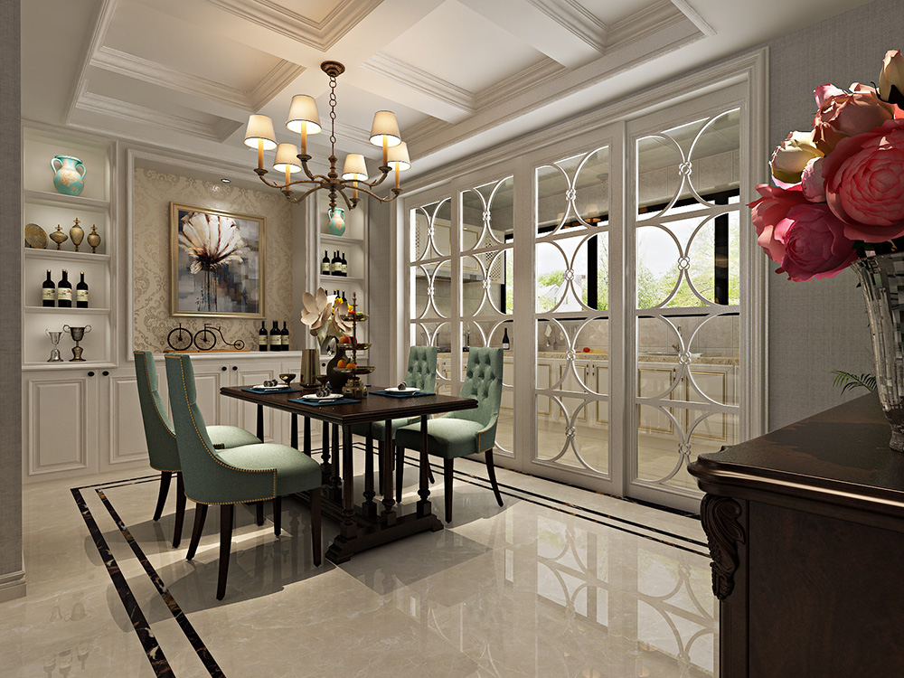美式輕奢風格室內裝修設計效果圖-恒大濱江左岸四居133平米-室內餐廳裝修設計 美式輕奢風格室內裝修設計效果圖-恒大濱江左岸四居133平米-室內餐廳裝修設計