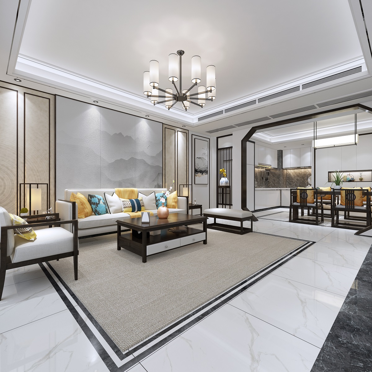 佛山市招商城市主場新中式風格三居室裝修案例