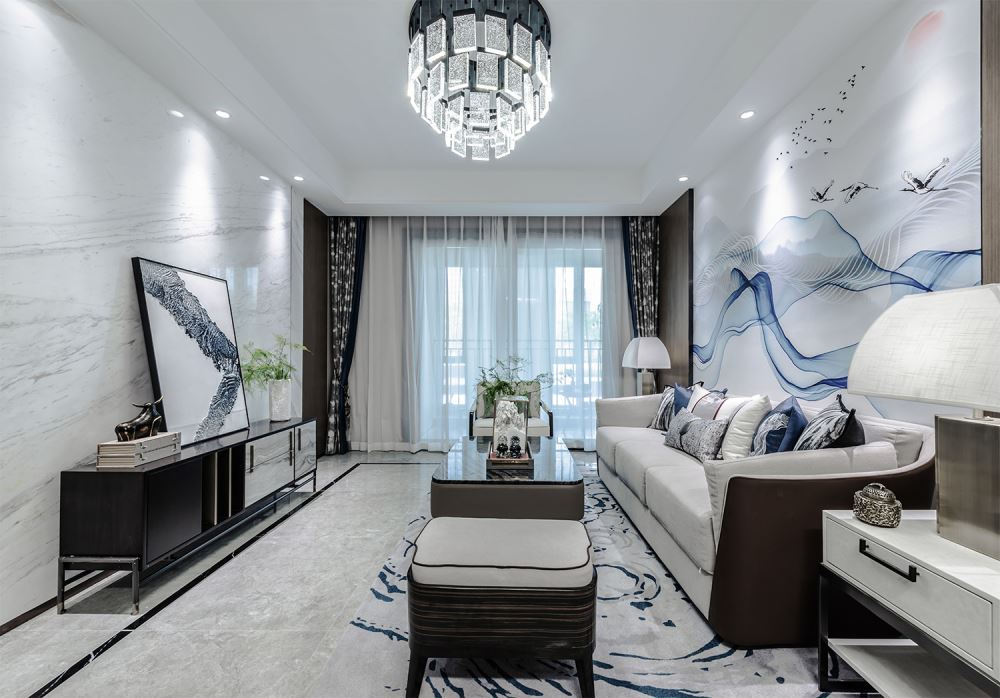 佛山市弘陽德商昕悅府新中式風格三居室裝修案例