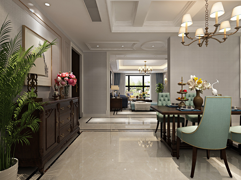 美式輕奢風格室內裝修設計效果圖-恒大濱江左岸四居133平米-室內玄關裝修設計 美式輕奢風格室內裝修設計效果圖-恒大濱江左岸四居133平米-室內玄關裝修設計