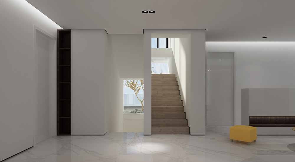 現代極簡風格別墅裝修設計效果圖-迎江"逸"墅·碧桂園-別墅裝修設計二樓樓梯廳 現代極簡風格別墅裝修設計效果圖-迎江"逸"墅·碧桂園-別墅裝修設計二樓樓梯廳