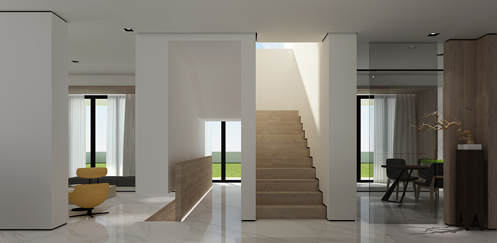 現代極簡風格別墅裝修設計效果圖-迎江"逸"墅·碧桂園-別墅裝修設計一樓樓梯廳 現代極簡風格別墅裝修設計效果圖-迎江"逸"墅·碧桂園-別墅裝修設計一樓樓梯廳