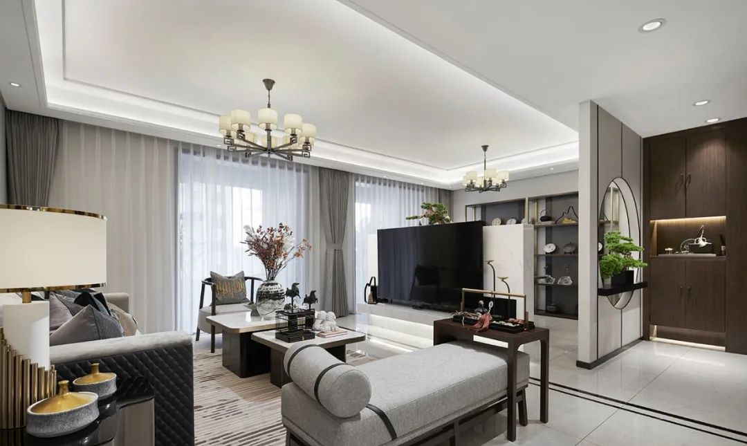 廣州市華遠云和墅新中式風格三居室裝修案例