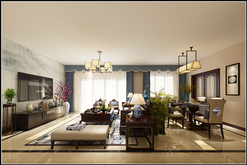 佛山市龍光天宸新中式風格三居室裝修案例