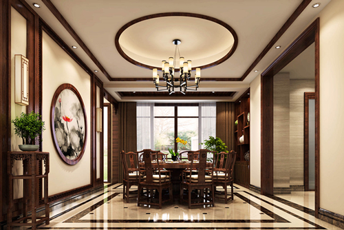 海口市紫荊花園二區新中式風格別墅裝修案例